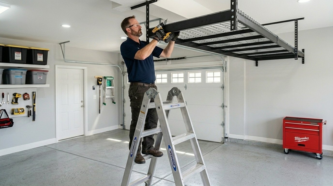 Garage storage installation work in a Wesley Chapel home