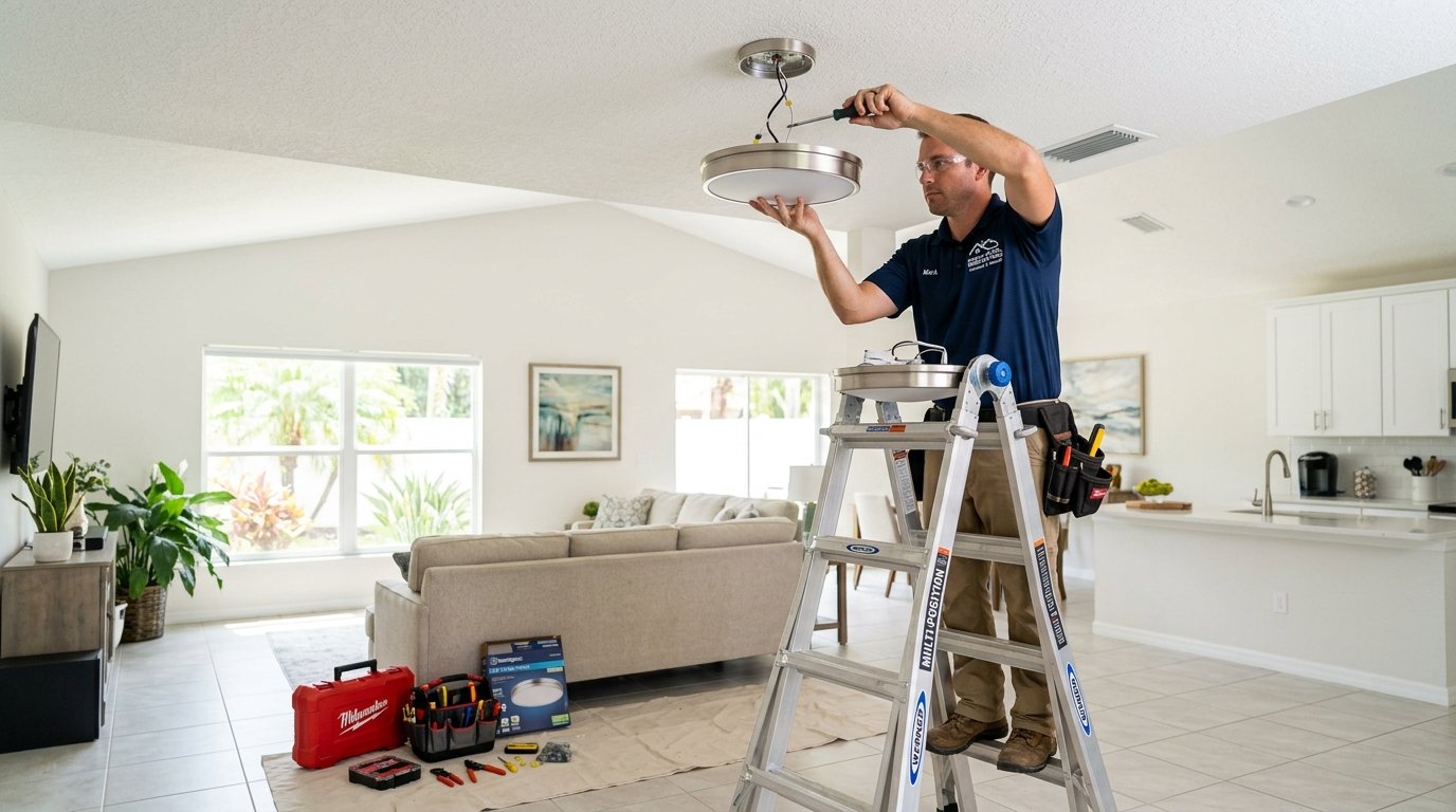 Light fixture installation work in a Wesley Chapel home