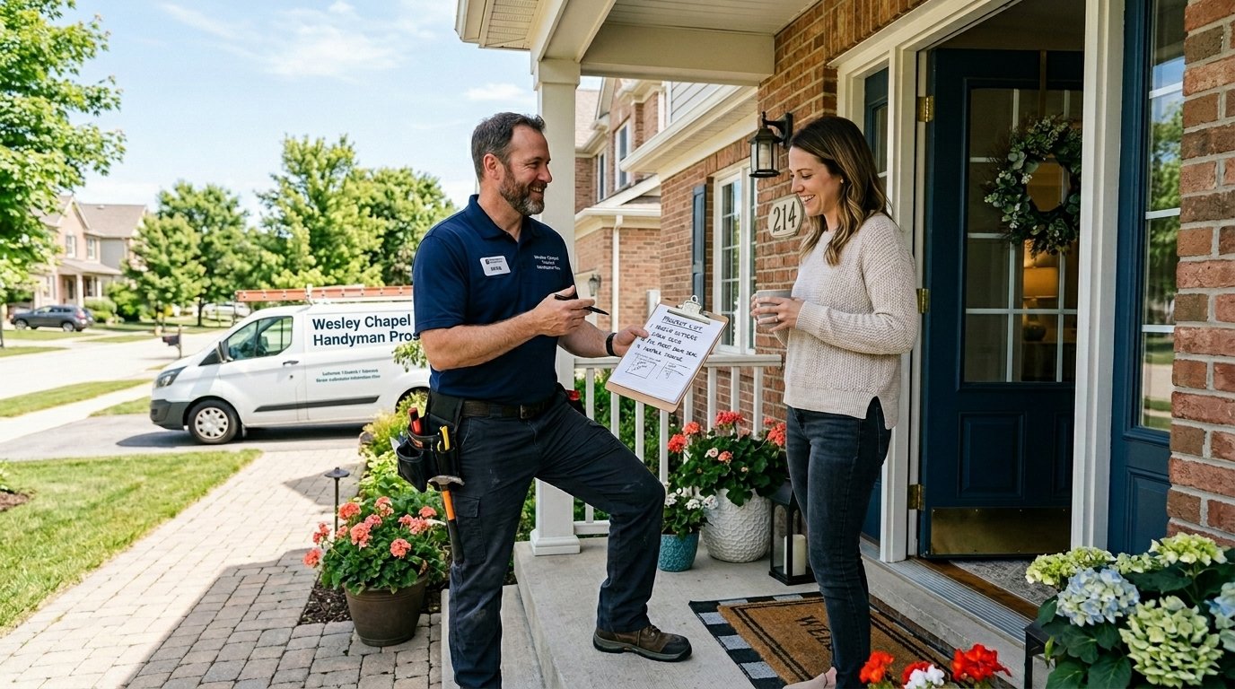 Handyman discussing home repairs with a homeowner